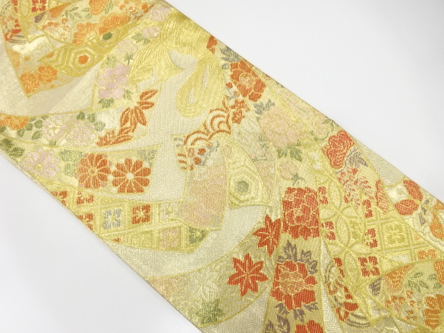 佐賀錦　束ね熨斗に花模様織り出し　袋帯